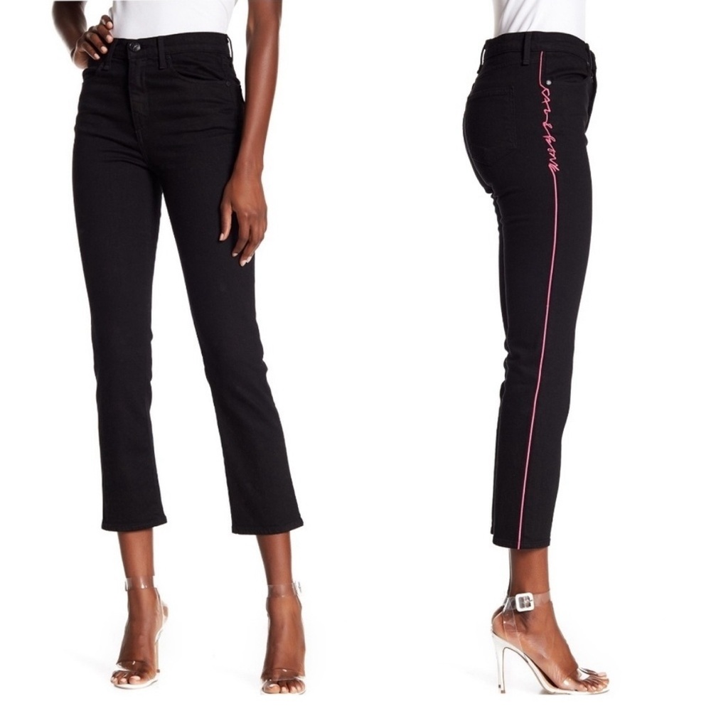 Rag & Bone NY Logo Stripe Pink & Black Ankle Jeans 23